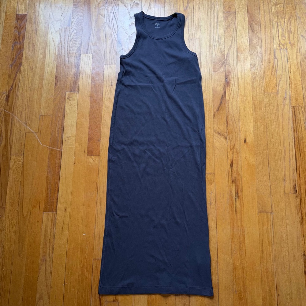 COS Ribbed Cotton‎ Racerback Maxi Dress Dark Gray Charcoal L Minimalist Bodycon